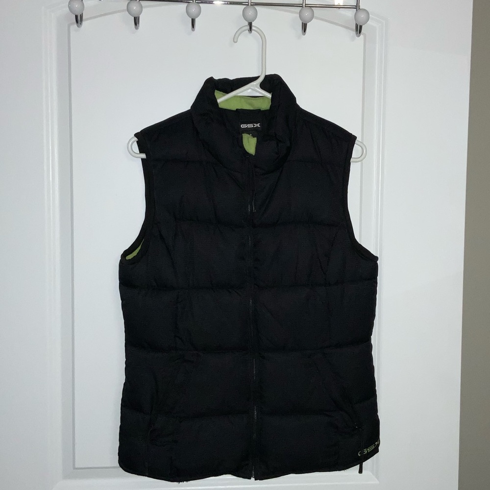GSX Black Puffer Vest with Lime Green Lining Size Small